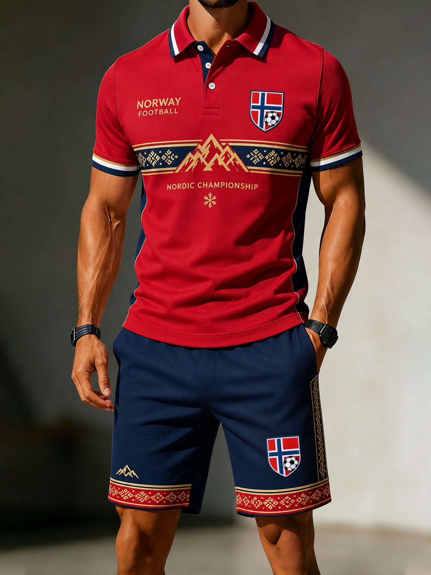 Menns norske fotballkamp Jubel kunst utskrift Polo sett