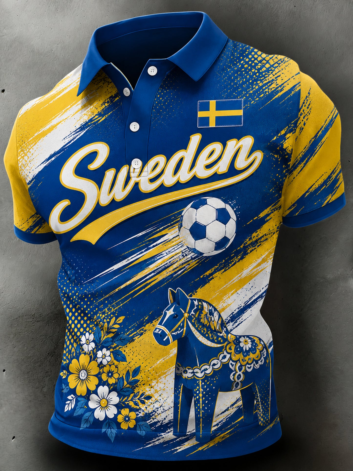 Mäns Polo med konstnärlig tryck i svensk fotbollsflaggan