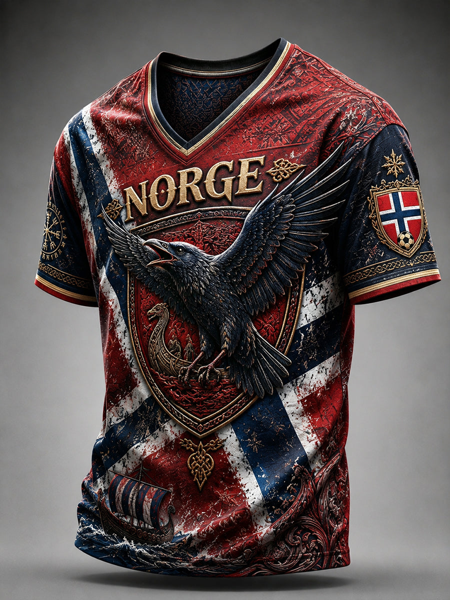 Menns Retro Nordisk Stil Norsk Kunsttrykk Fritidst-skjorte
