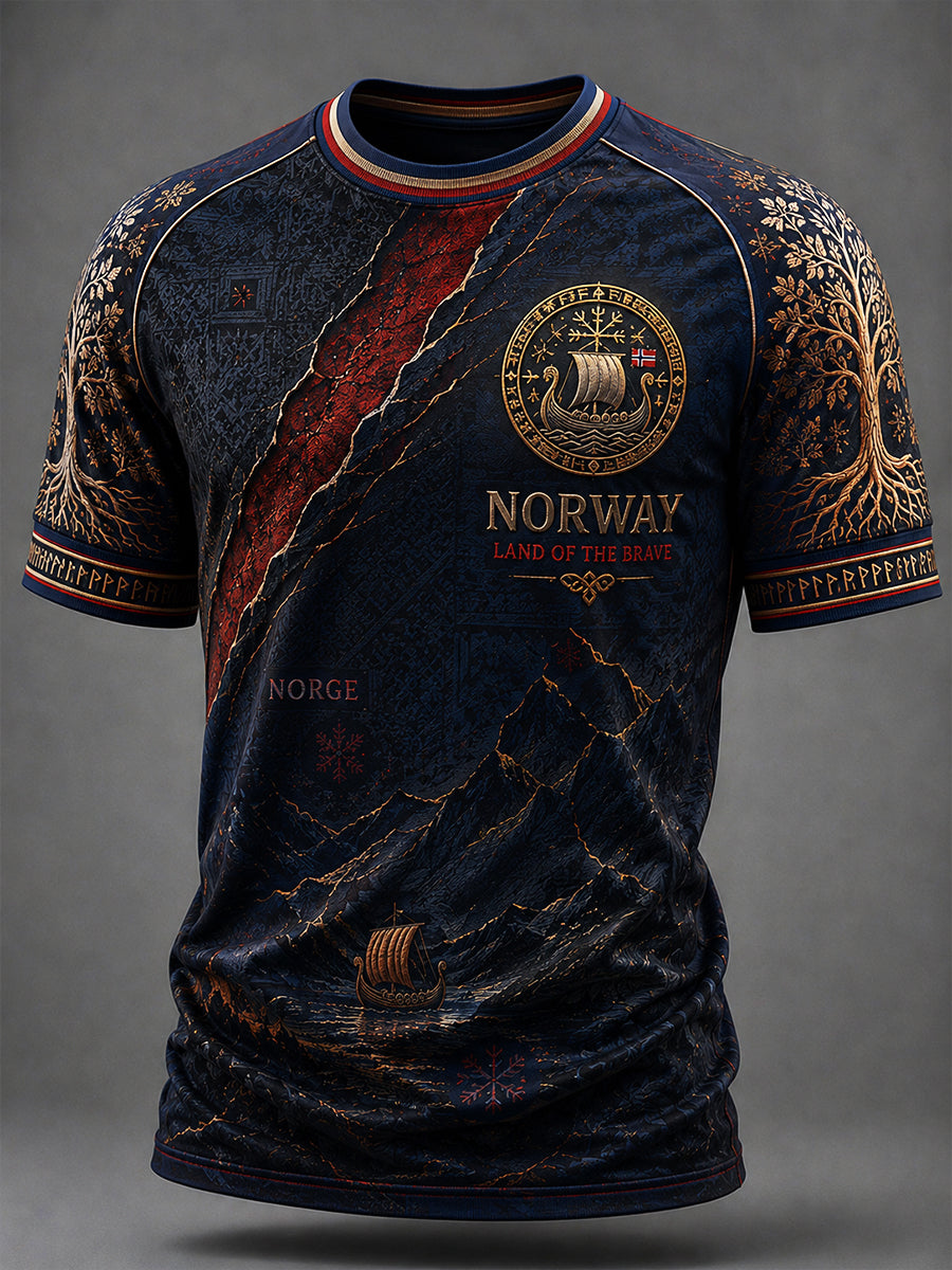 Menns Retro Nordisk Stil Norsk Kunsttrykk Fritidst-skjorte