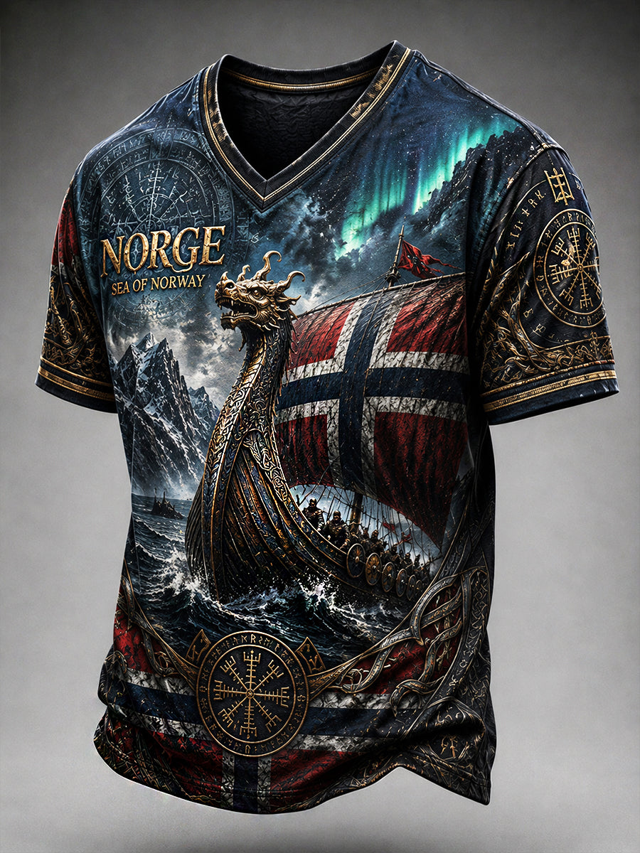 Menns Retro Nordisk Stil Norsk Kunsttrykk Fritidst-skjorte