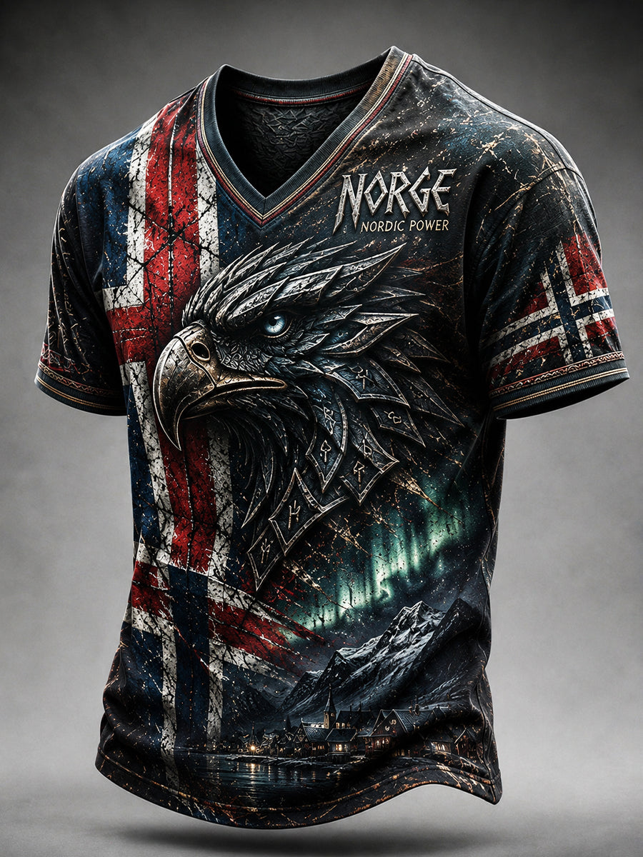 Menns Retro Nordisk Stil Norsk Kunsttrykk Fritidst-skjorte