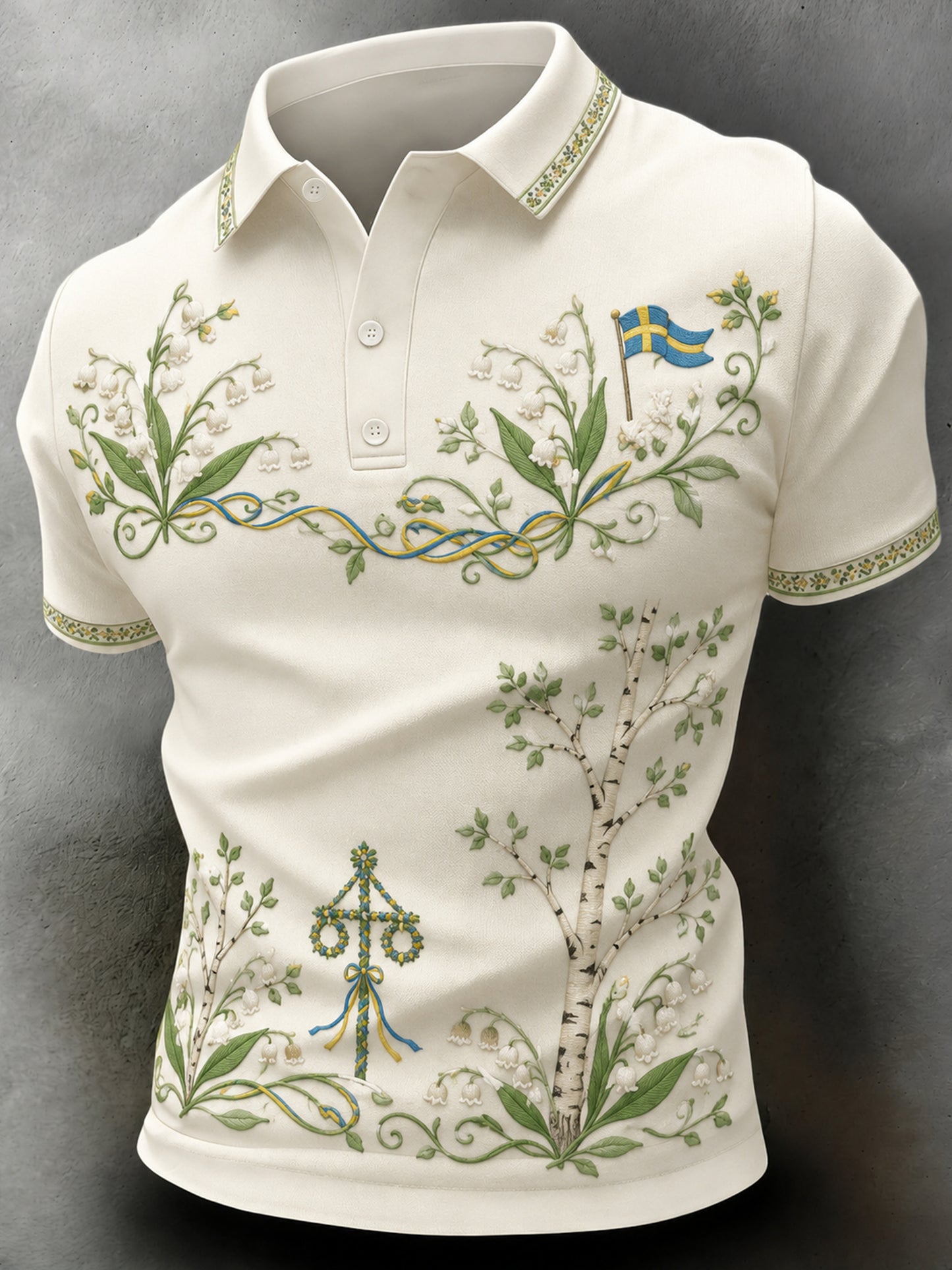 Mäns svenska midsommar & nationaldag minnesbildskonst-Print Polo tröj