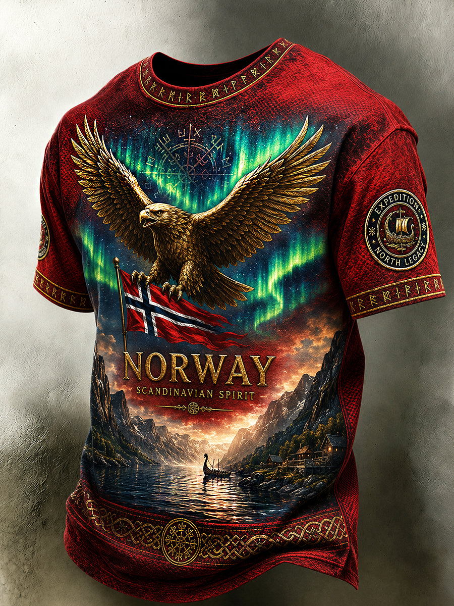 Menns Retro Nordisk Stil Norsk Kunsttrykk Fritidst-skjorte