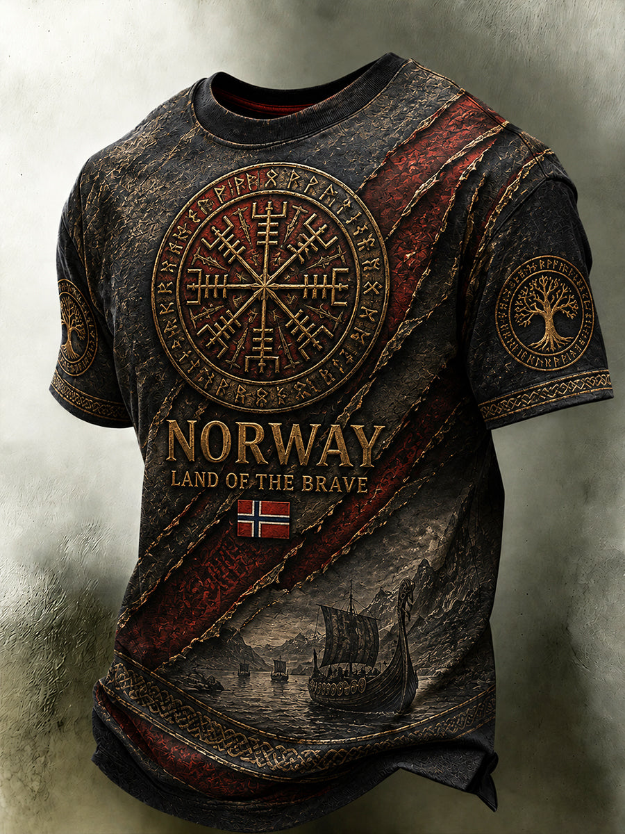 Menns Retro Nordisk Stil Norsk Kunsttrykk Fritidst-skjorte