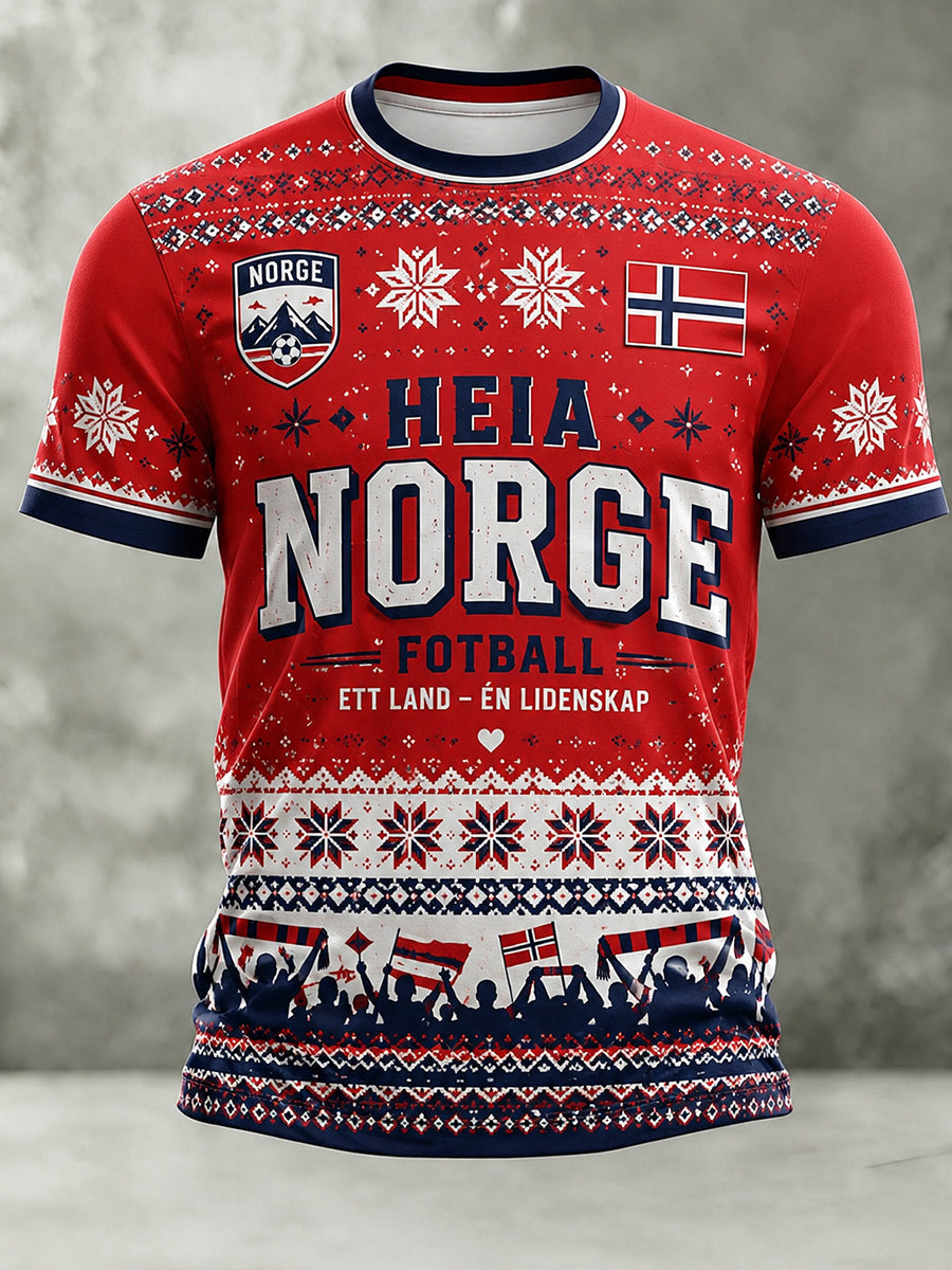 Retro nordisk stil norsk fotballfan kunsttrykk avslappet t-skjorte