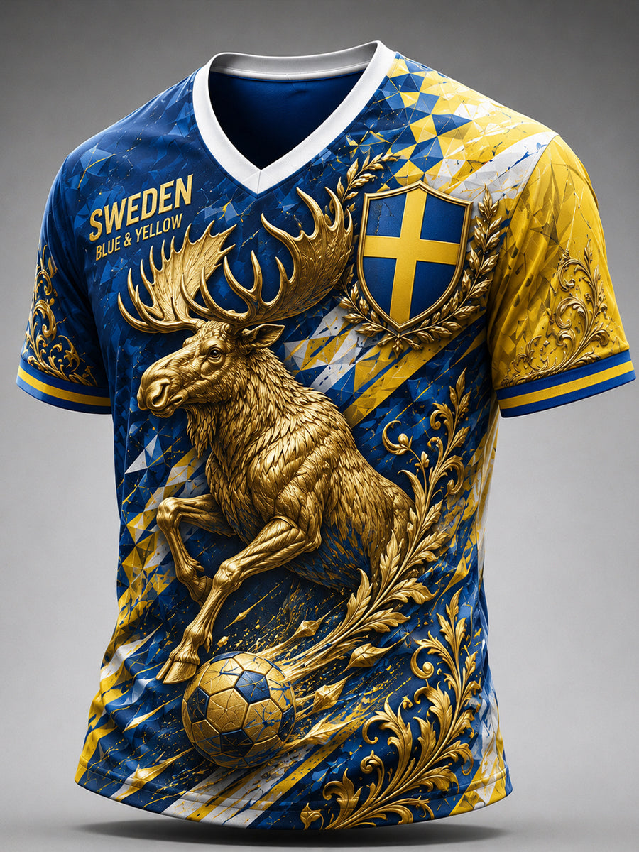 Retro nordisk-svensk fotbollsfanart-print avslappnad t-shirt