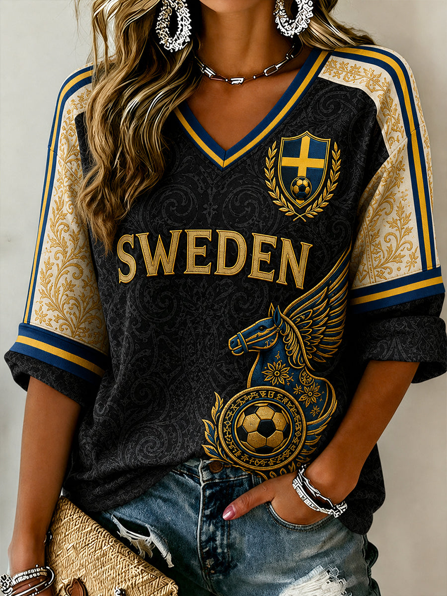 Retro Nordisk-svensk fotbollsfan konst Skriv ut Casual Topp