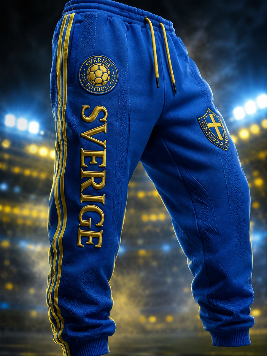Retro Svensk fotbollsfläktkonst Skriv ut Casual Mid-Length Sweatbyxor