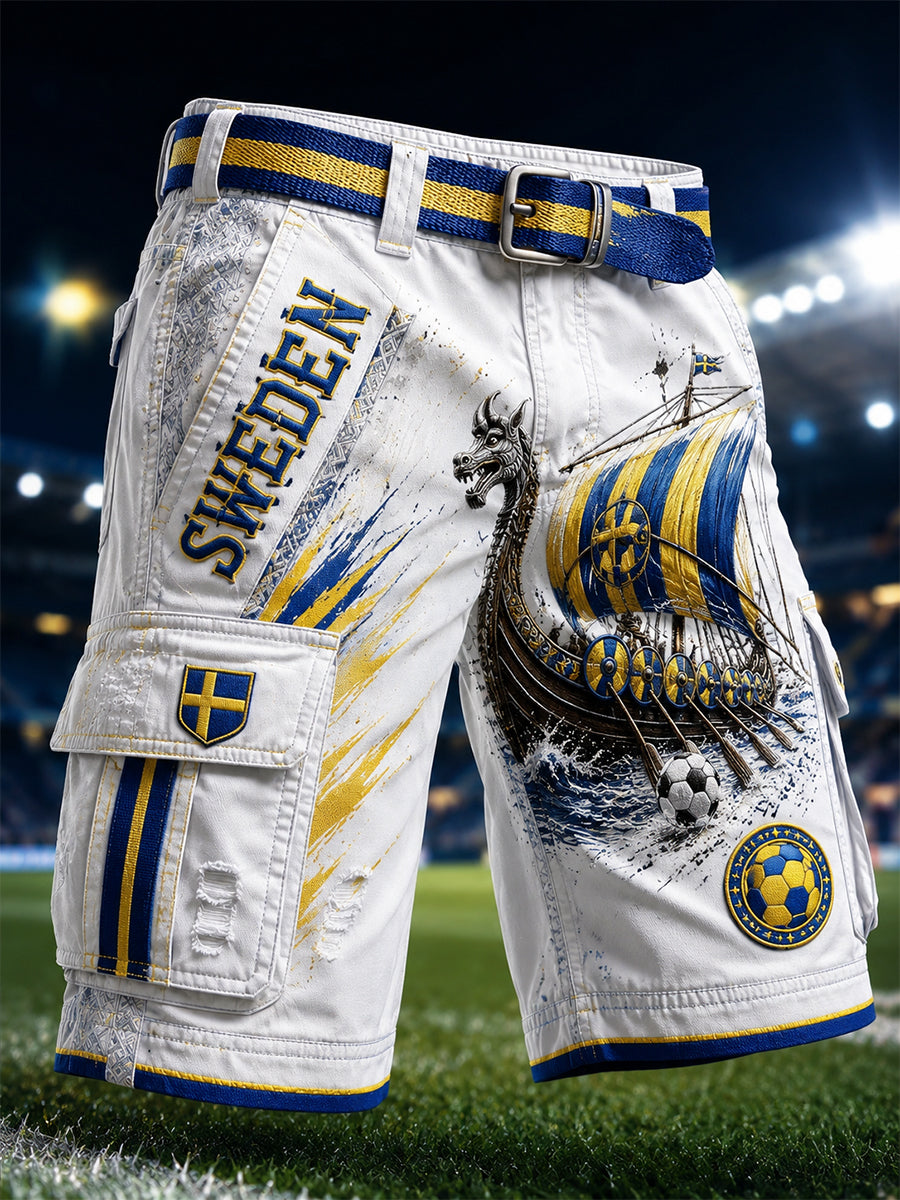 Retro svensk fotbollsfanart-print avslappnade cargoshorts