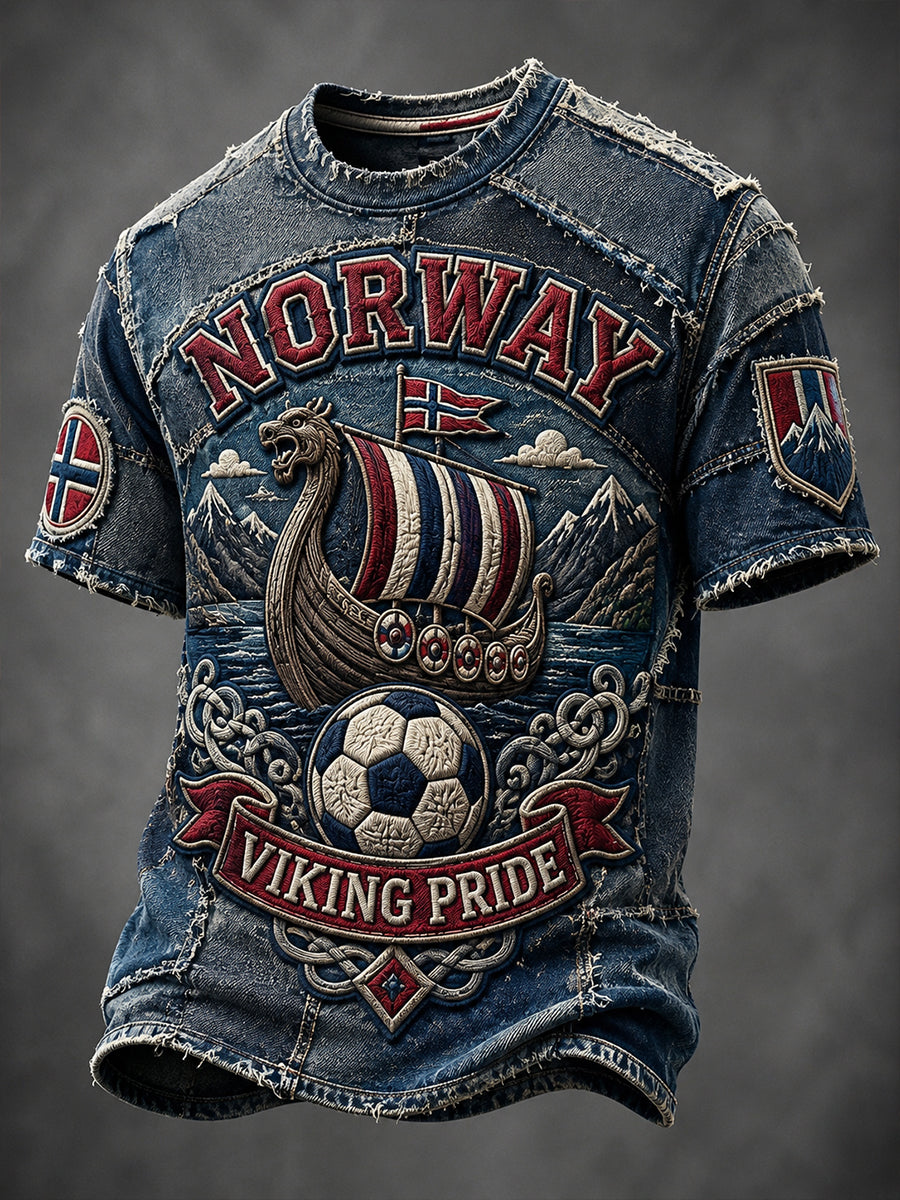 Retro fotballfan-trykk i nordisk stil for Norge – uformell t-skjorte