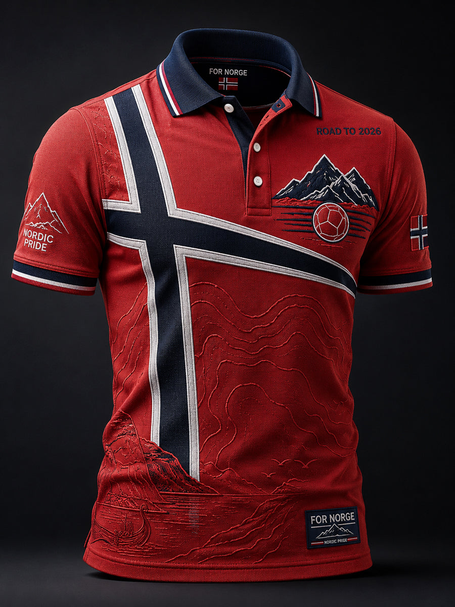 Retro Norwegian 2026 fotballpatchwork Casual Polo Skjort