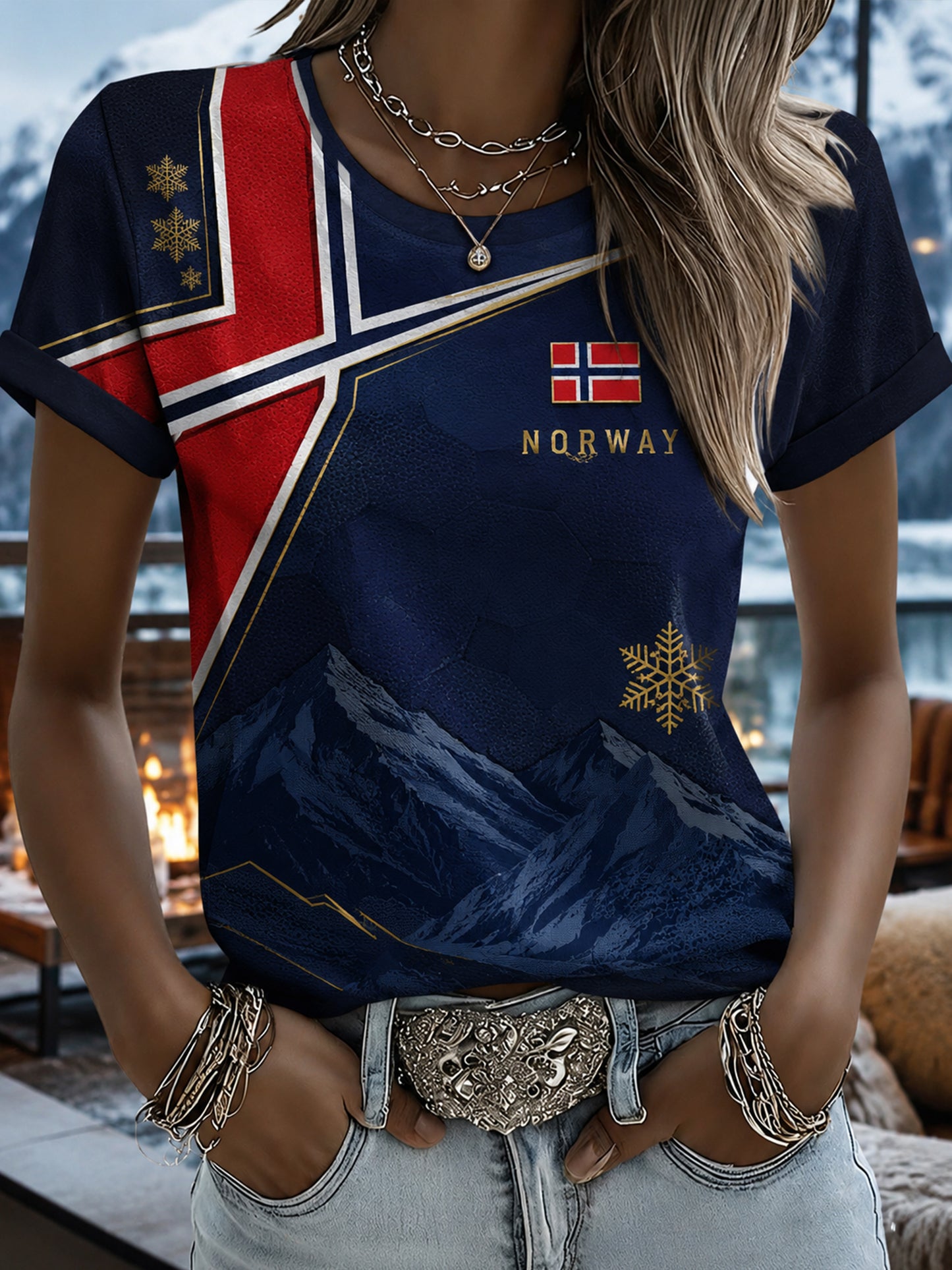 Kvinners fotballfan-kultur og kunsttrykk-T-skjorte fra Norge