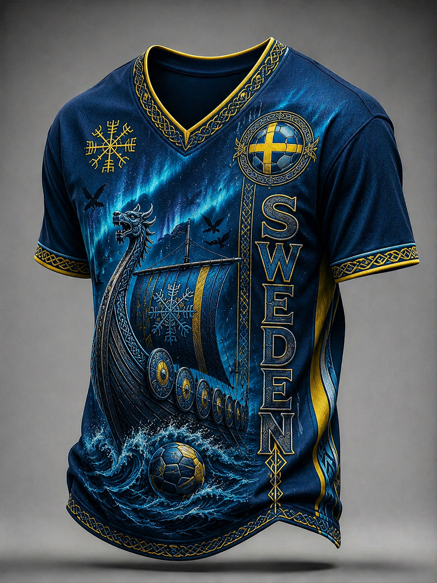 Retro svensk fotbollsfan-konsttryck avslappnad t-shirt tröja