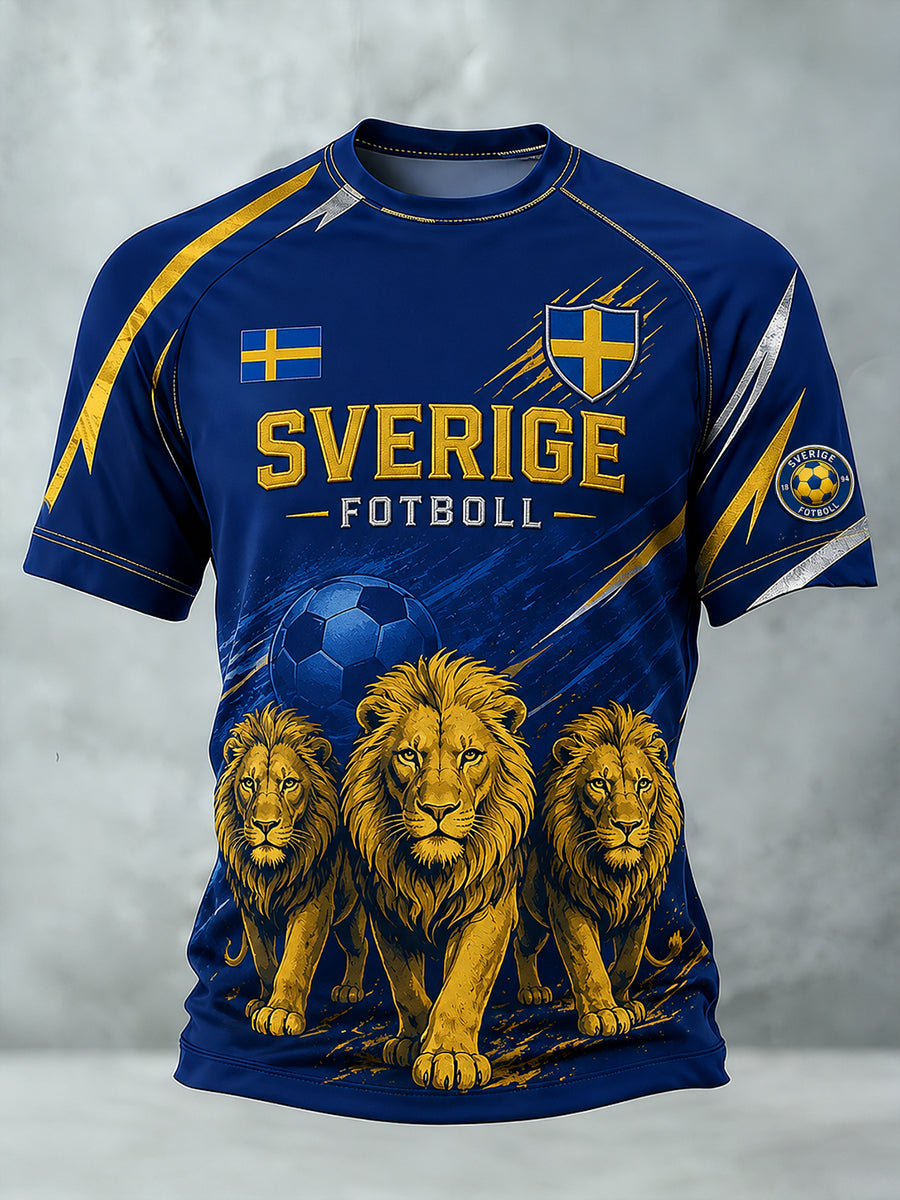 Retro Svensk fotbollsfläkt konst Skriv ut Casual T-shirt Jersey.