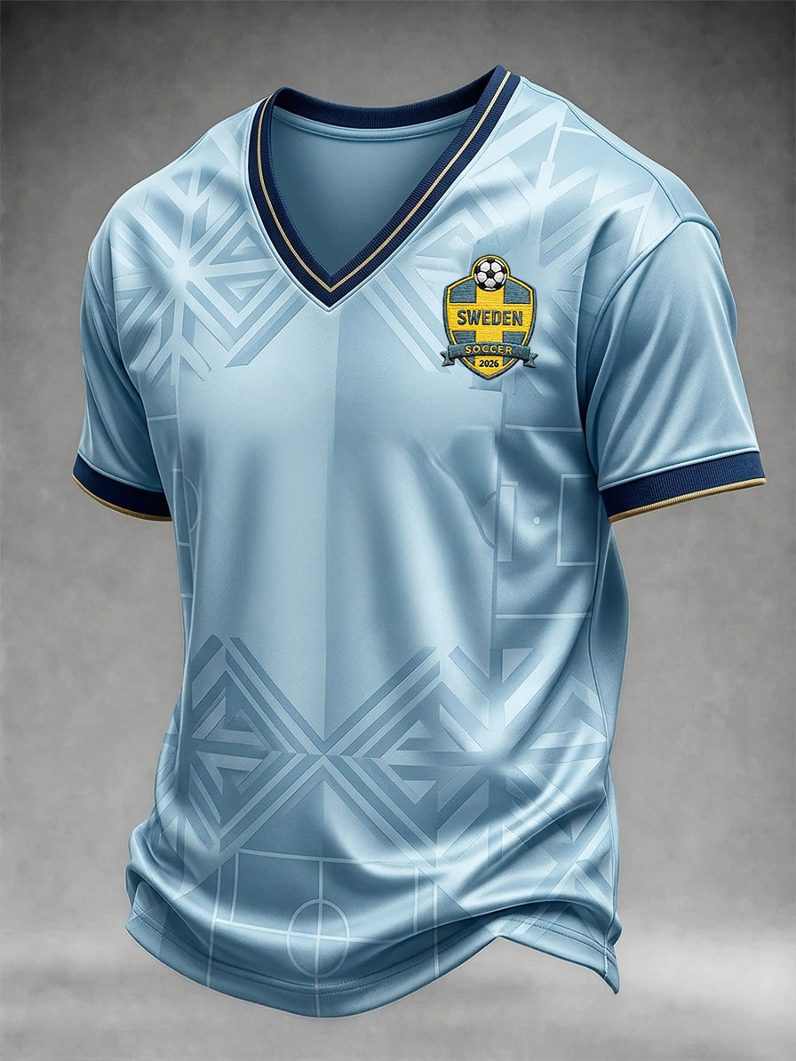 Herrtröja med V-ringning och tryck: Svensk fotboll 2026