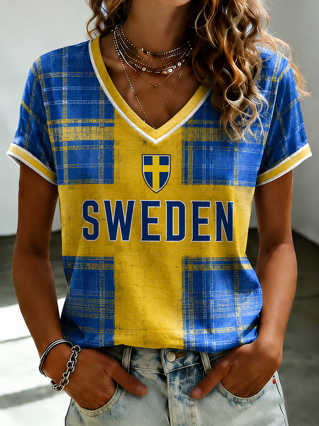 Damer Svensk Fotbollstryck Avslappnad T-shirt