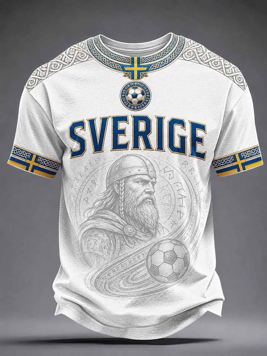 Mans Retro Svensk Fotboll Fan Konsttryck Avslappnad T-shirt