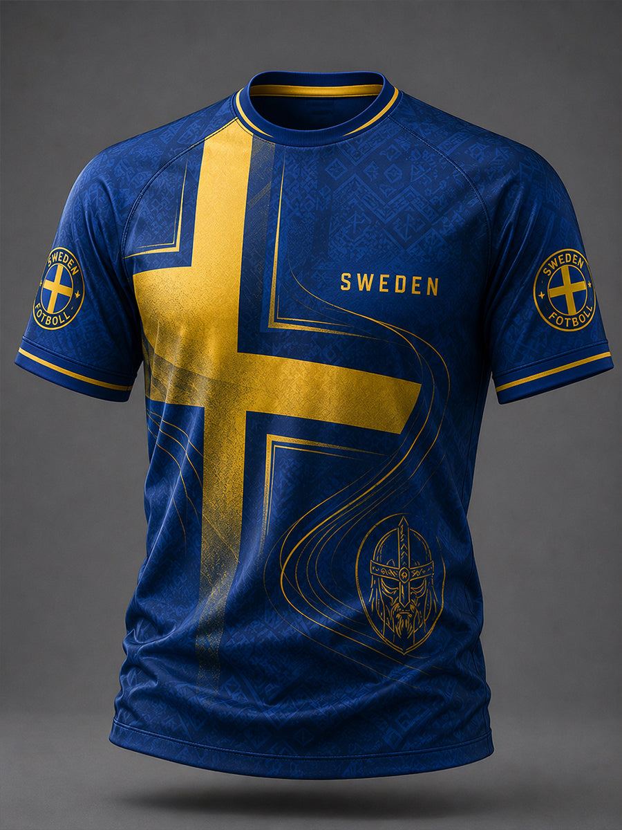 Mäns Retro Svensk fotbollsfan konst Skriv ut Casual T-shirt
