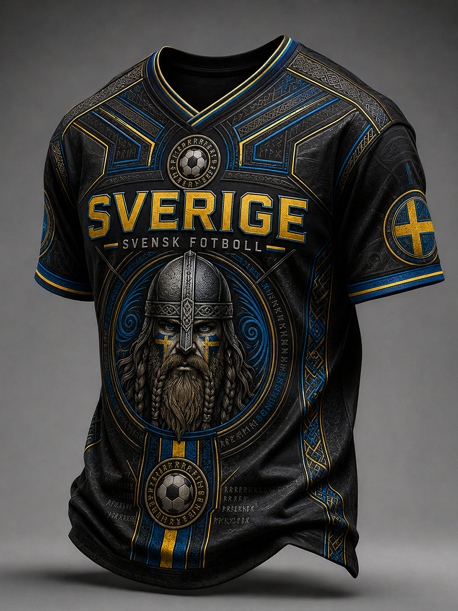 Mans Retro Svensk Fotboll Fan Konsttryck Avslappnad T-shirt