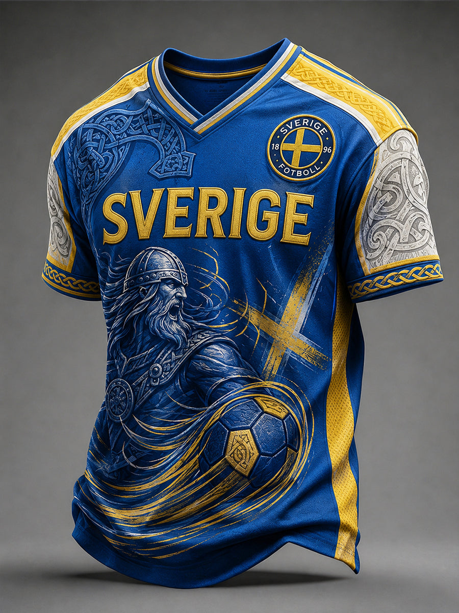 Mans Retro Svensk Fotboll Fan Konsttryck Avslappnad T-shirt
