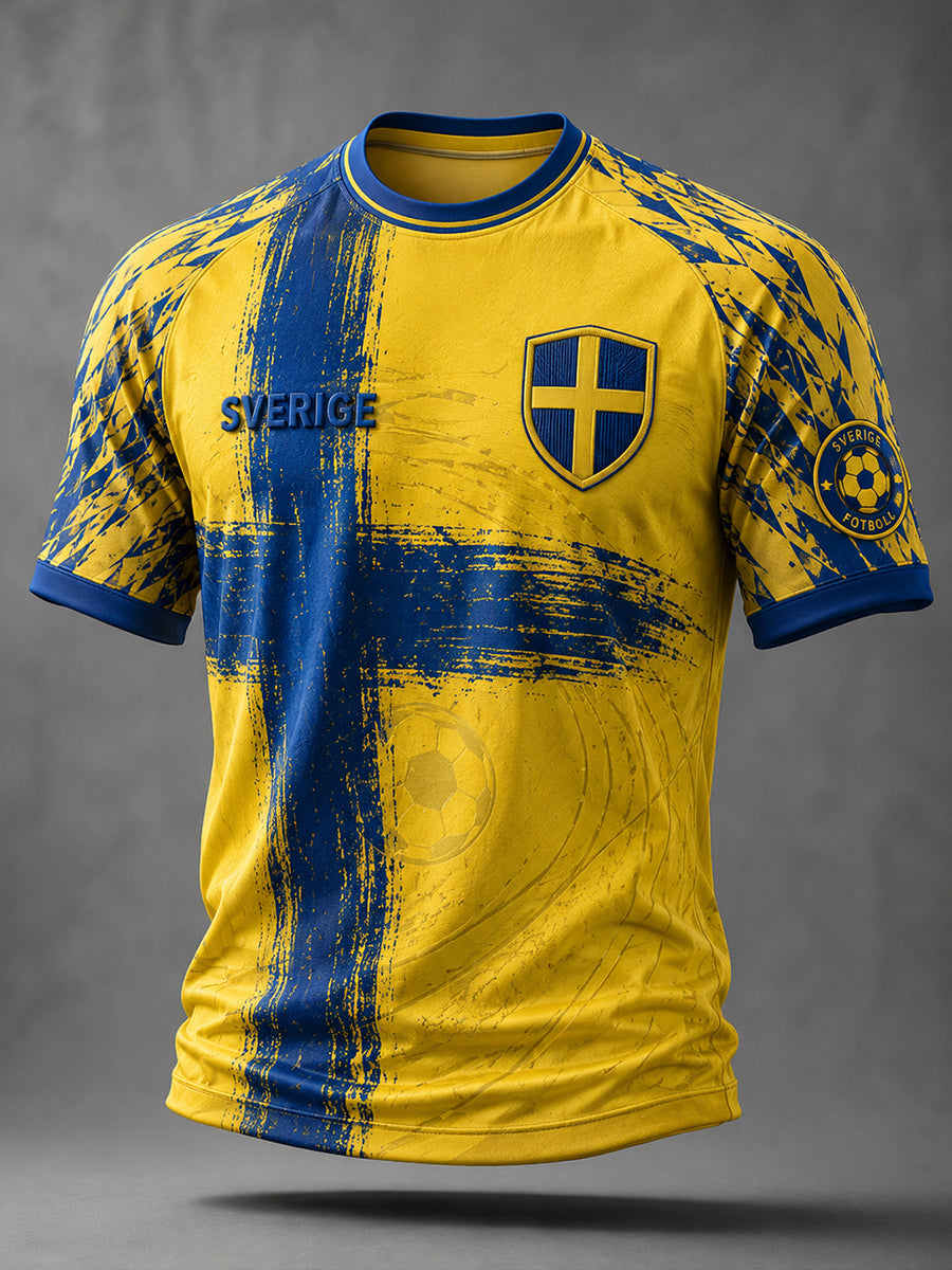 Mäns Retro Svensk fotbollsfan konst Skriv ut Casual T-shirt