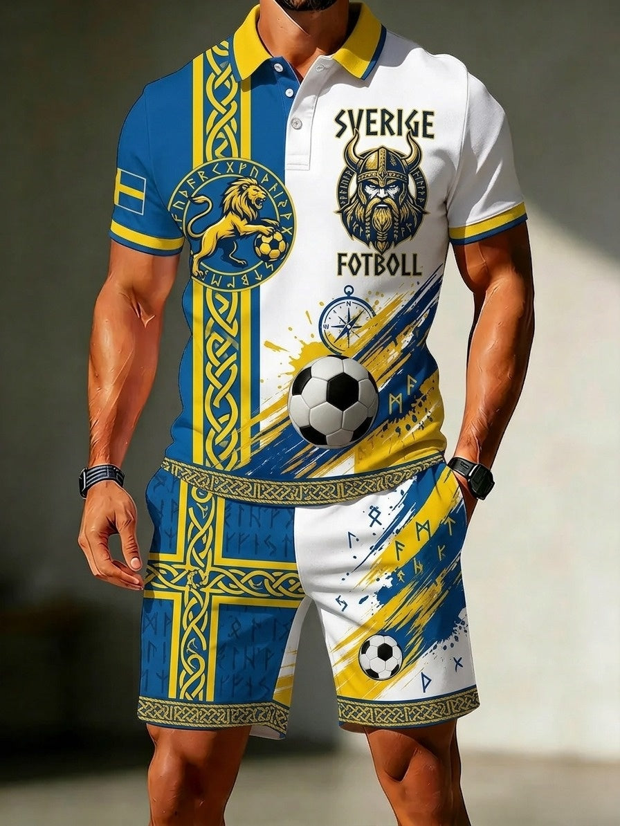 Men's Retro Sverige Fotboll Lover 2026 Skriv ut Casual Polo & Shorts Set