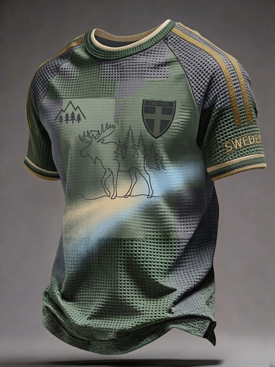 Herrar Retro Svensk Fotboll Skogsväktare Lässig Våffeltröja med Kort Ärm