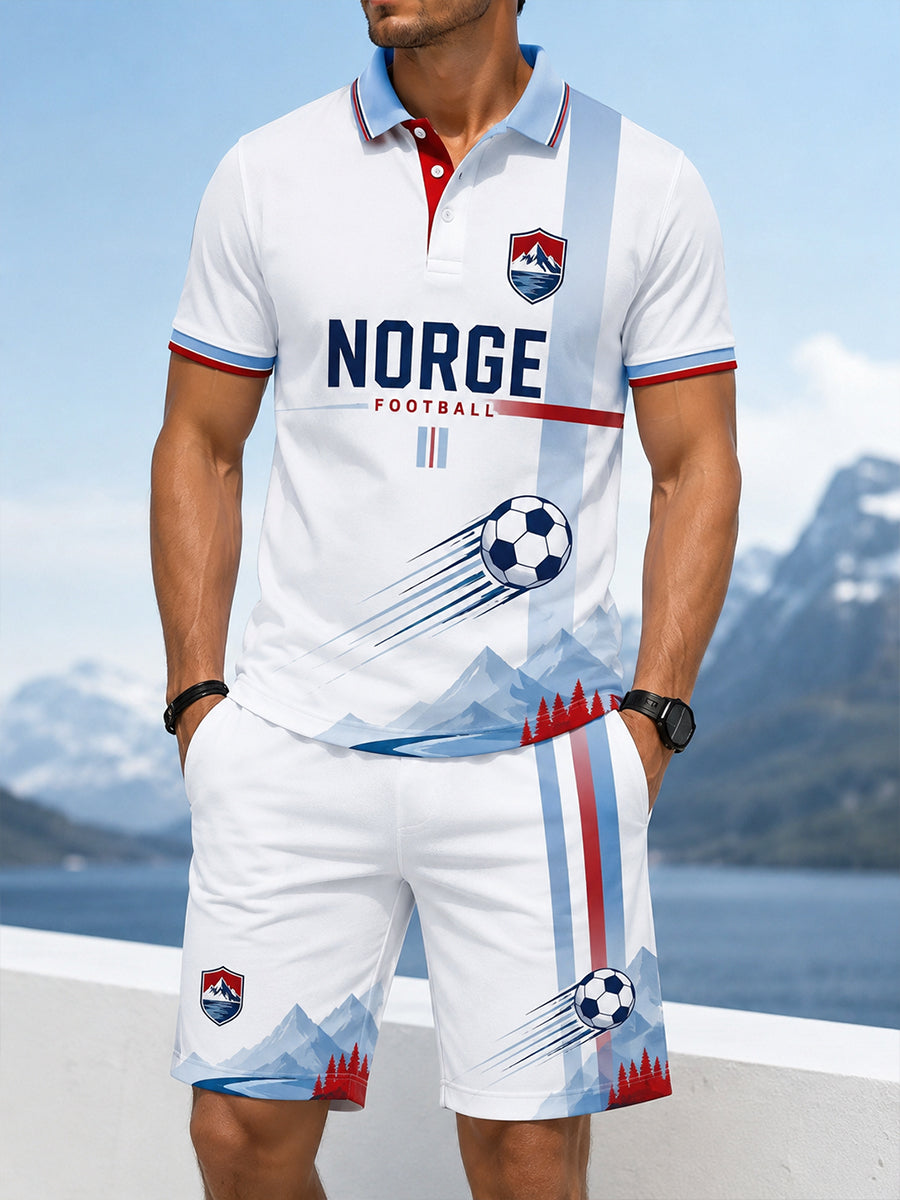 Menns retro norsk fotballkamp viftekunst Skriv ut Polo skjorte 2-stykke sett