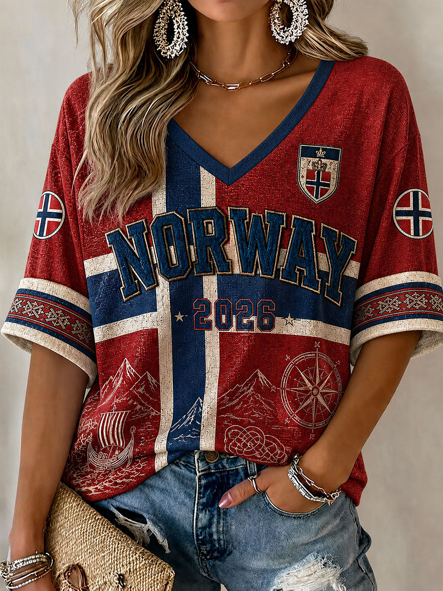 Kvinners Norge Fotball Fritids Sportstil T-skjorte