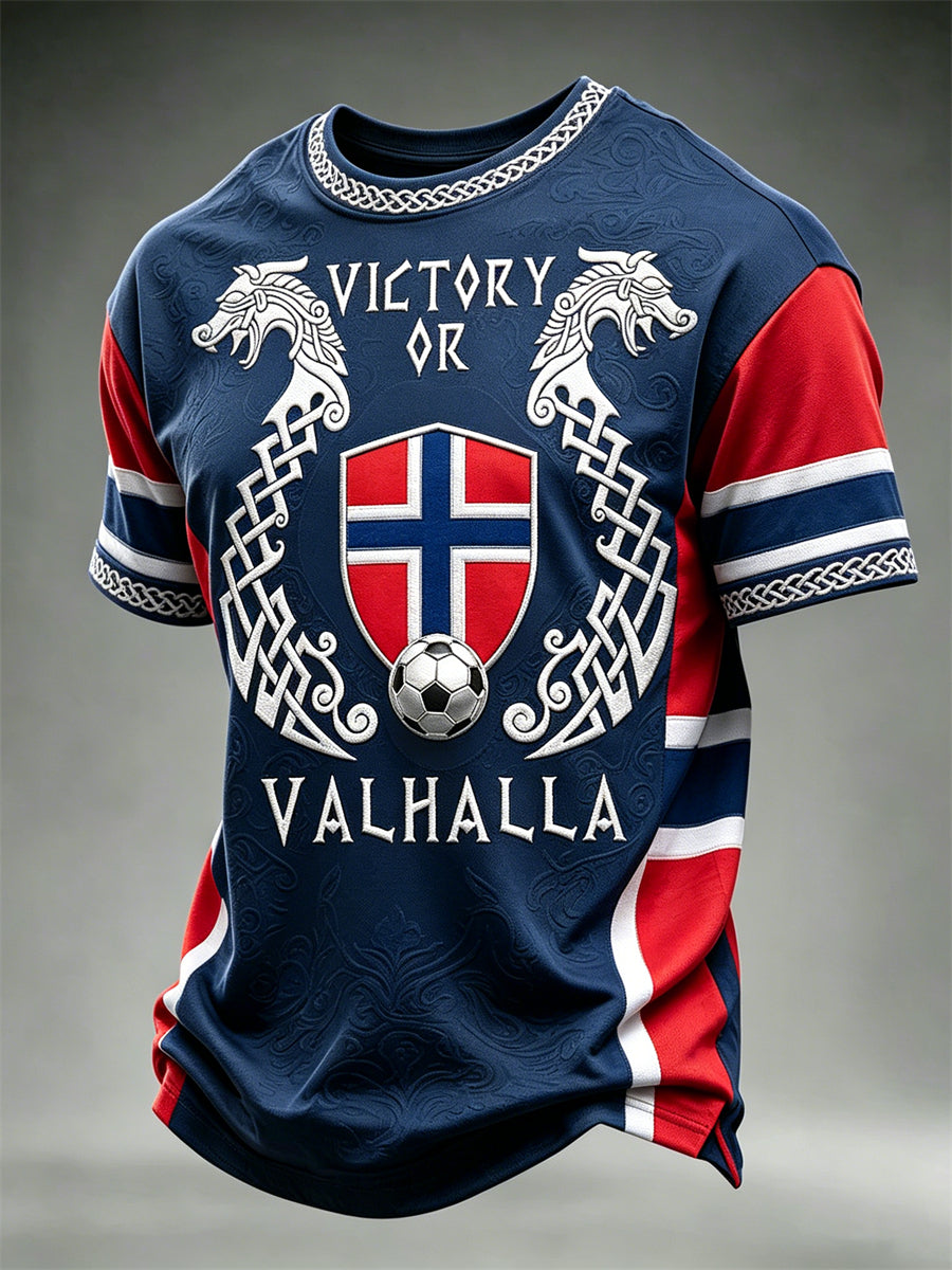 Valhalla Norge Fotball- og flaggfargeblock Skriv ut korte ermer t-skjorte