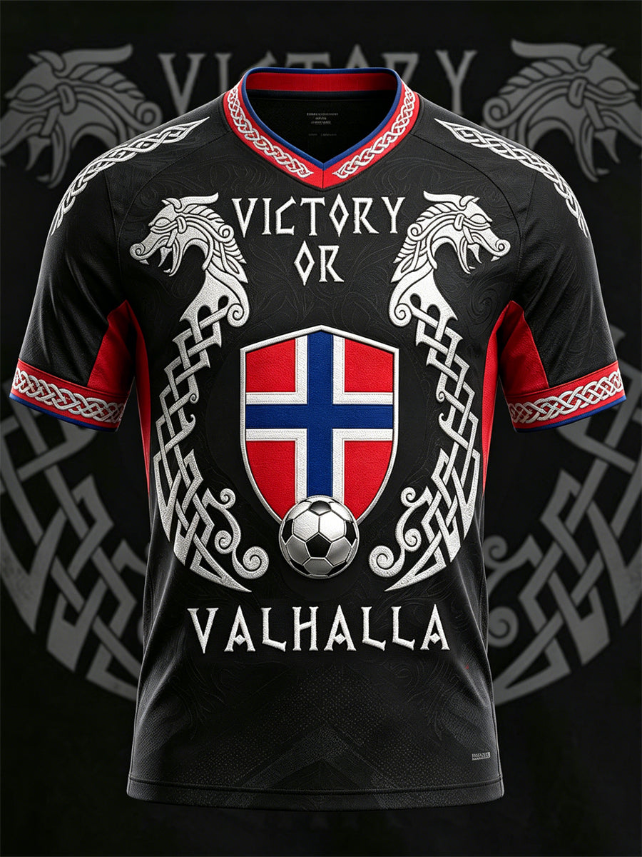 Herrens seier eller Valhalla Norge fotball Viking Print Jersey V-hals T-skjorte