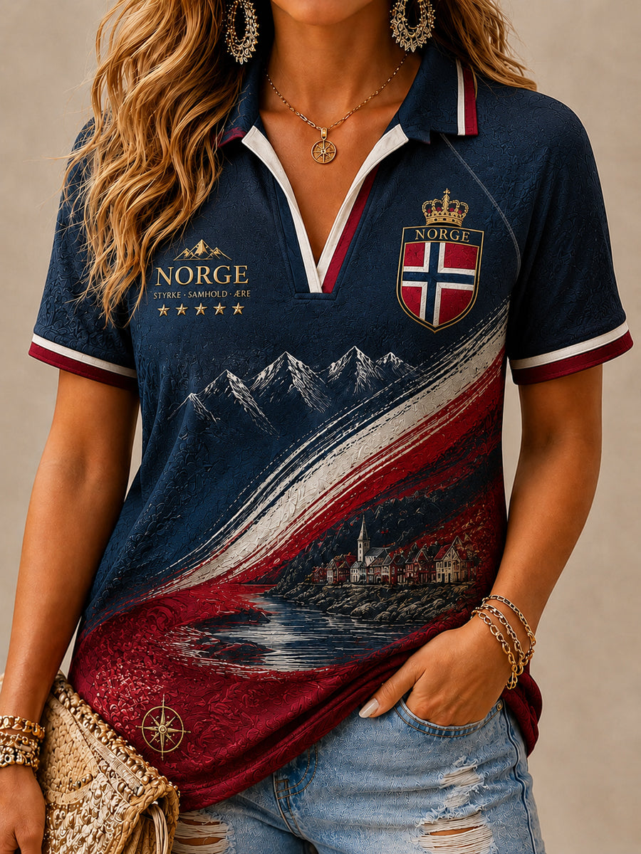 Kvinner 2026 Norsk klassisk V-hals polo skjert