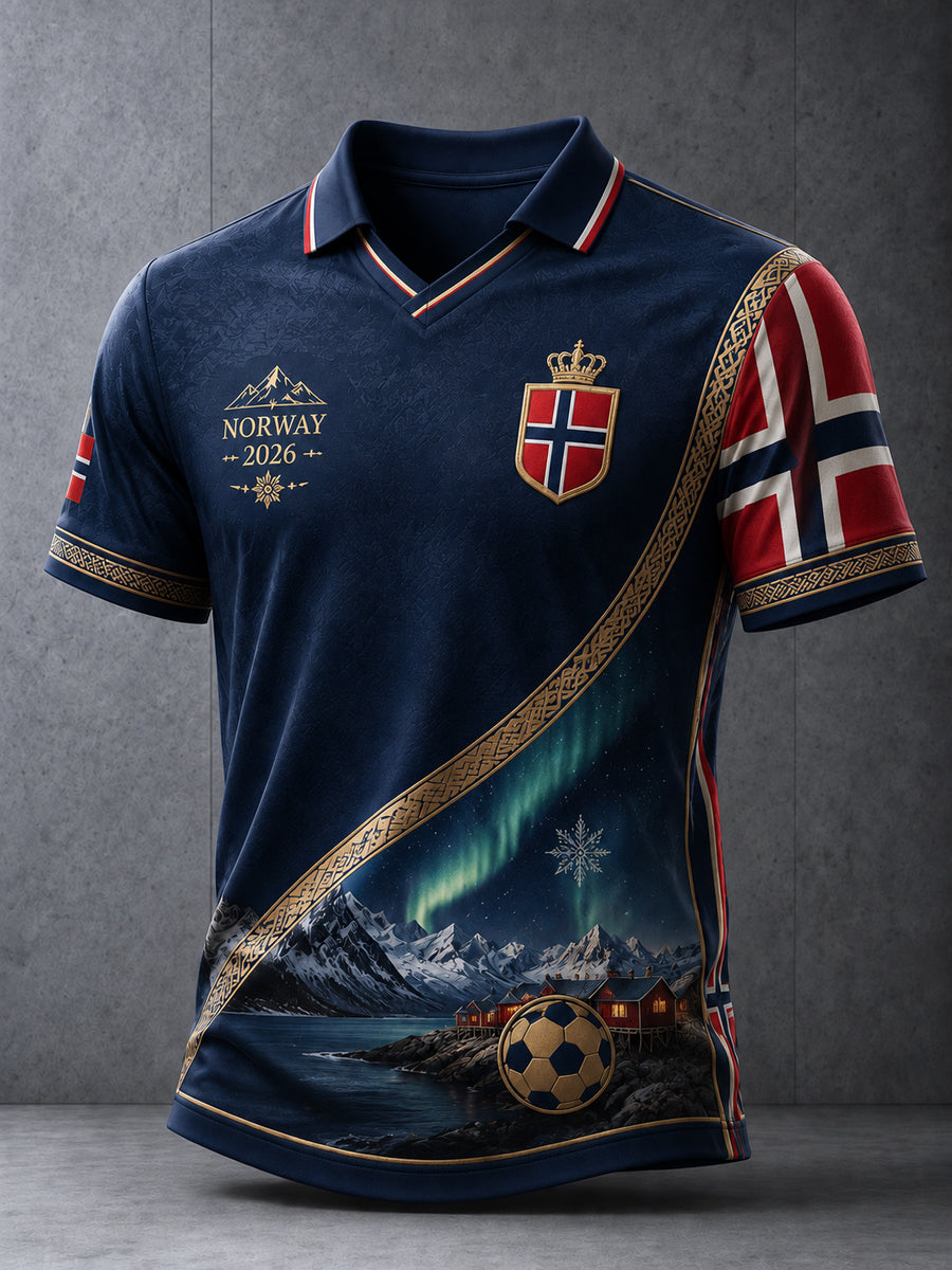 Menns 2026 Norge klassiske patchwork fotboll Jersey.