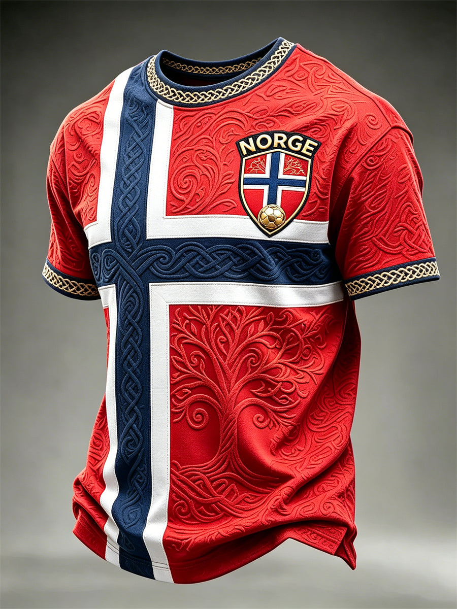 Menns Norge fotball Viking Tree of Life Celtic Flag Fargeblock Skriv ut korte ermer t-skjorte