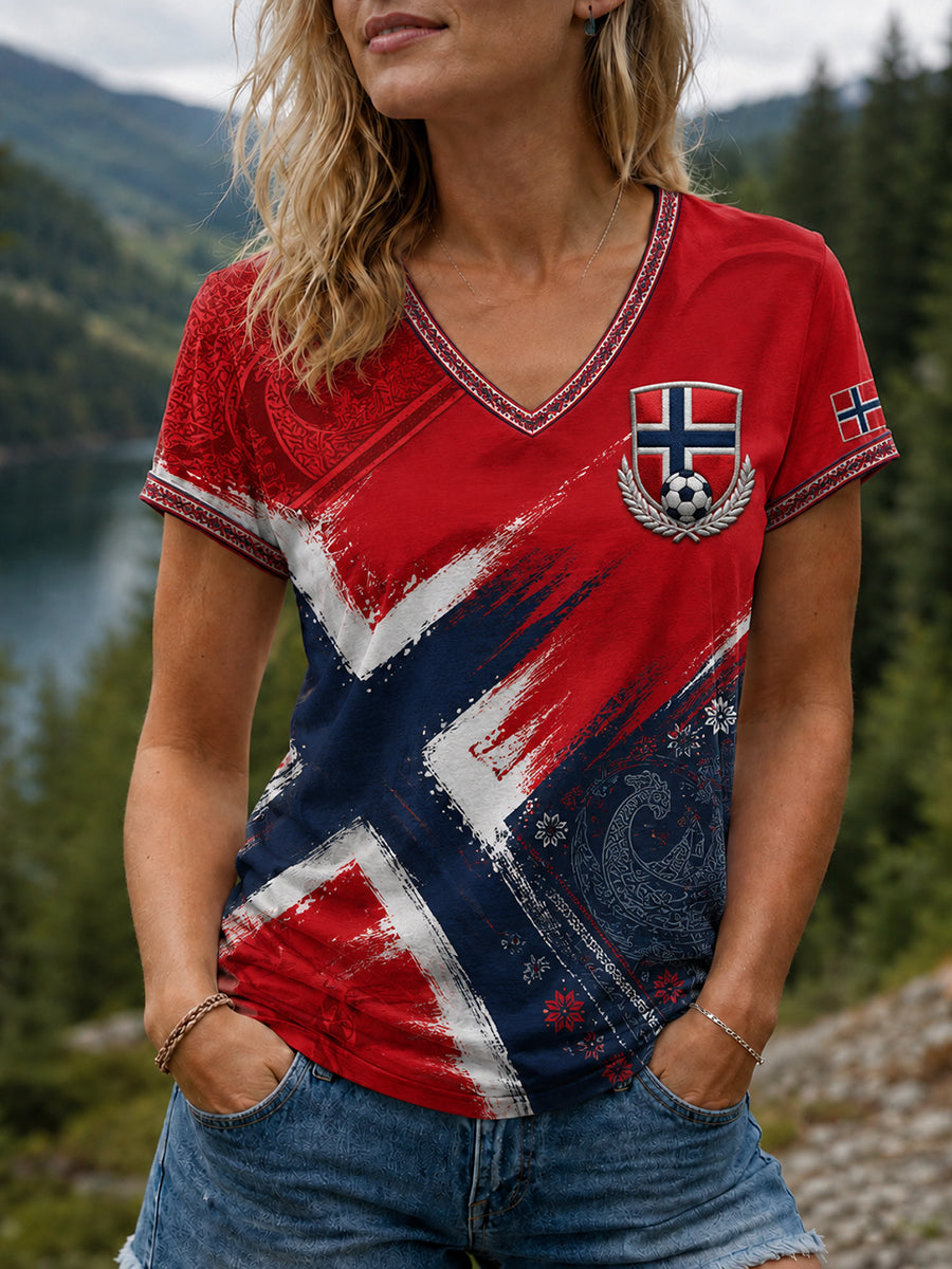 Dame-T-skjorte med fotballmotiv «Heia Norge»
