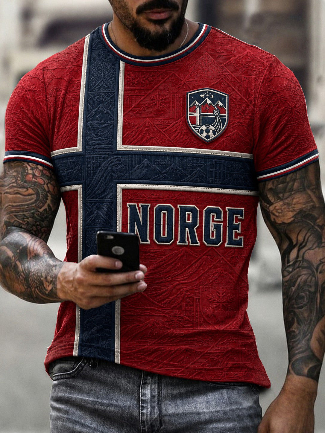 Menns Norge Fotball Trykt T-skjorte