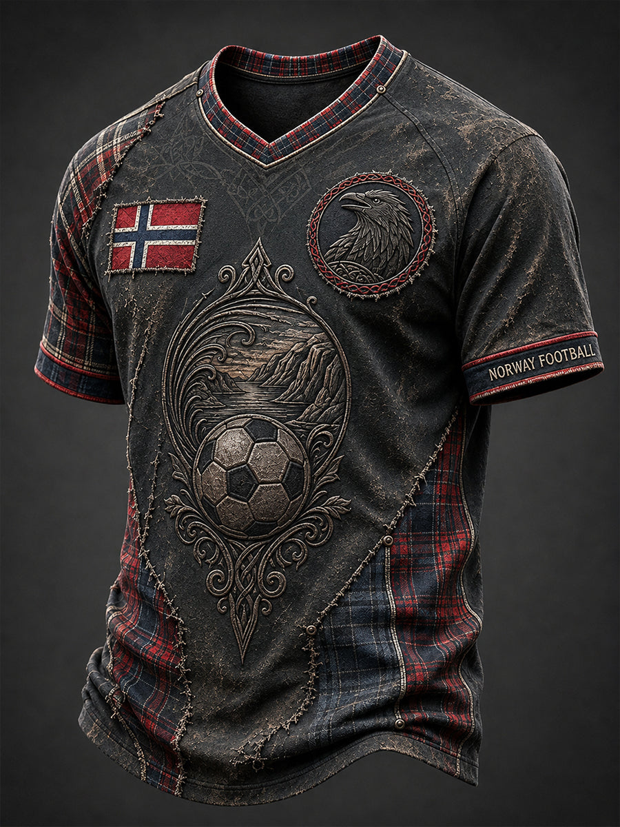 Retro norsk fotballfan-kunsttrykk, avslappet t-skjorte