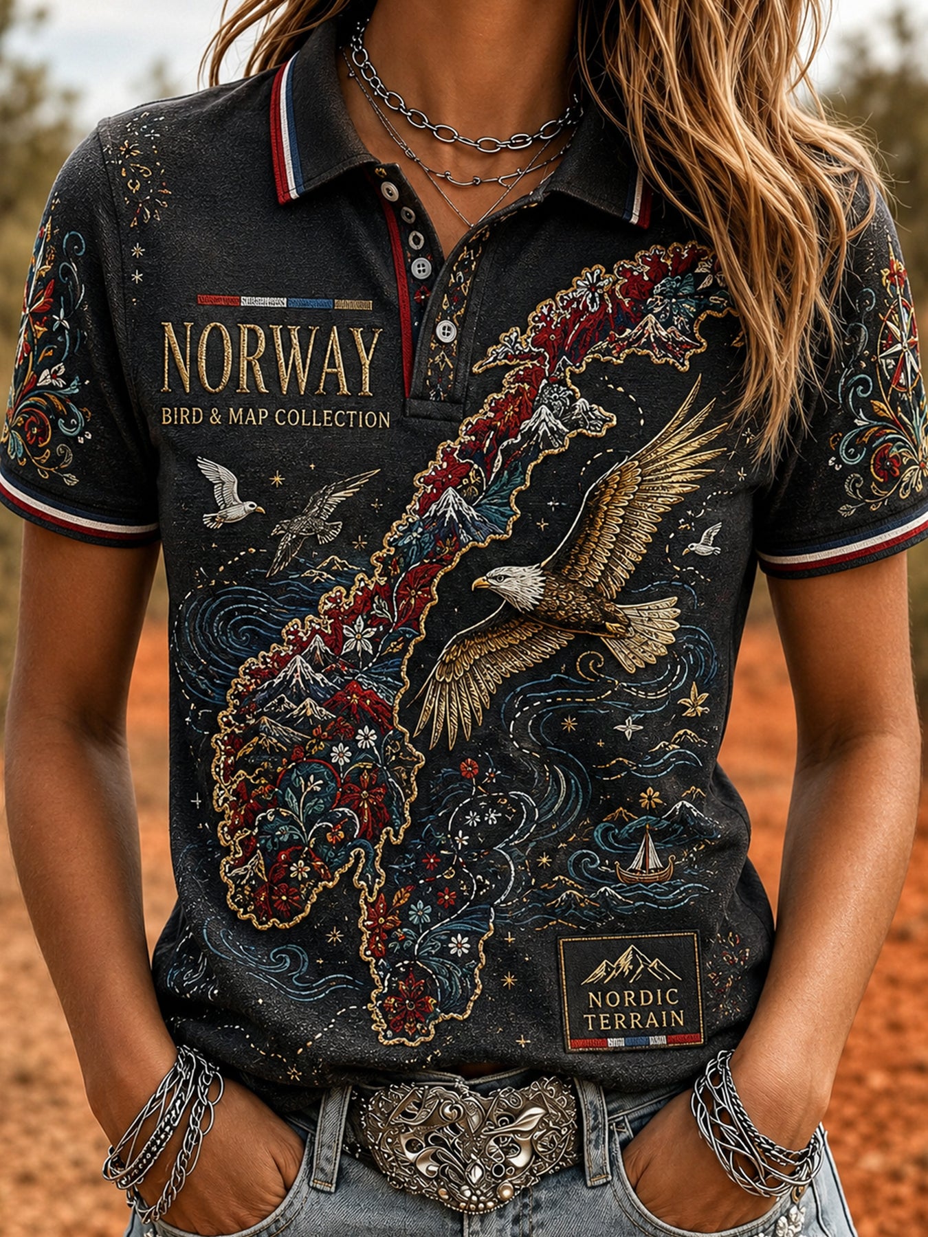 Retro norsk dykekunsttrykk avslappet poloskjorte