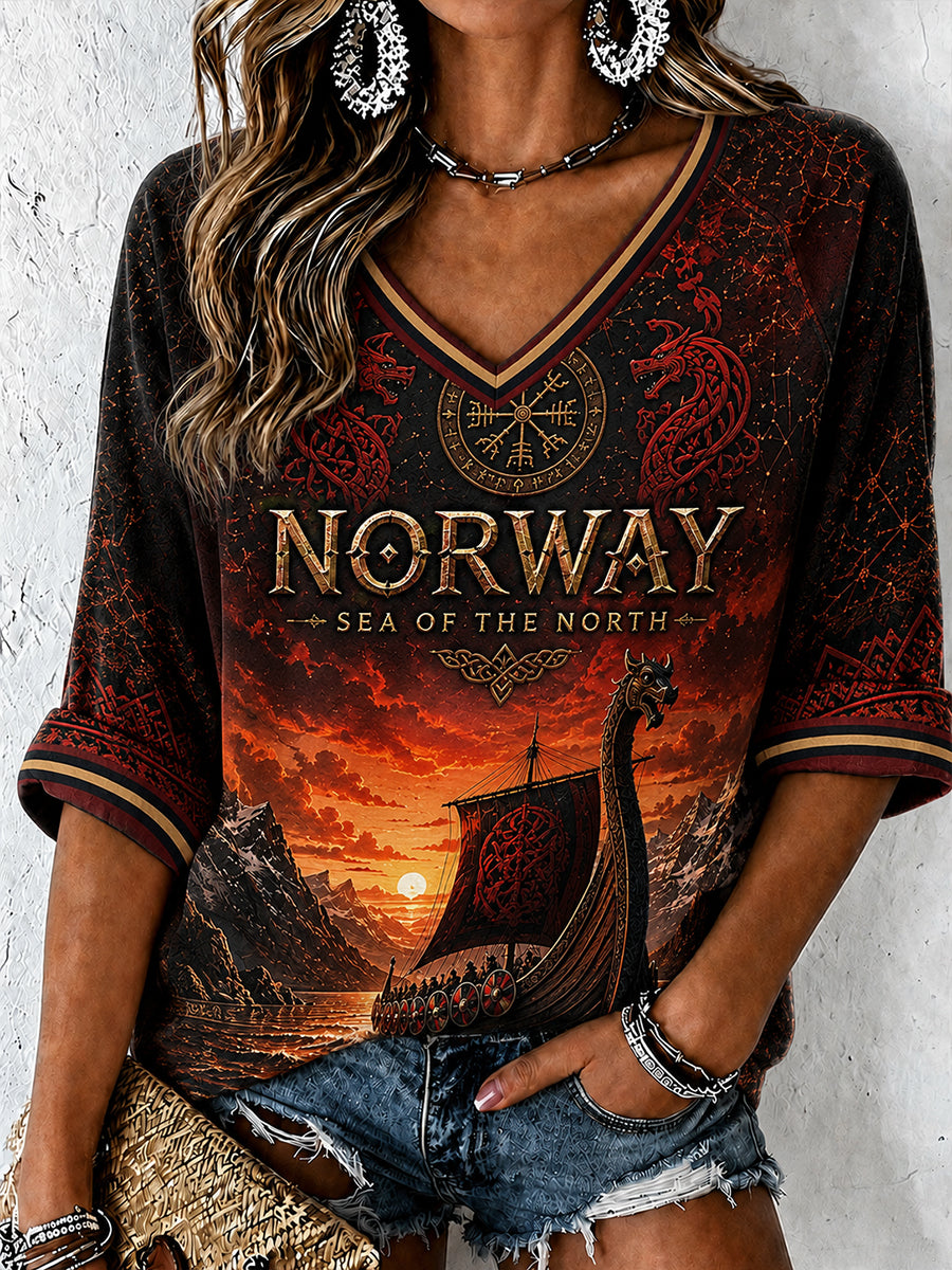 Retro norsk viking skandinavisk folkemotivtrykk avslappet topp