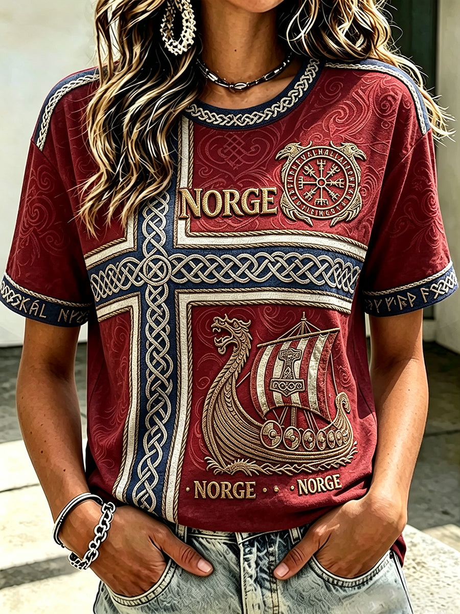 Damens Vintage Viking Inspirert kunst Celtic Print T-shirte