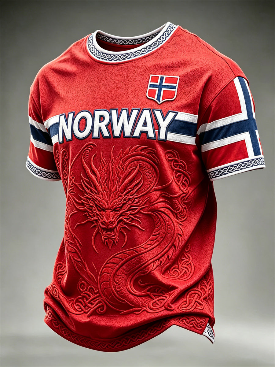 Menns Norge Viking drage Celtic Knott Flag Skriv ut korte ermer t-skjorte