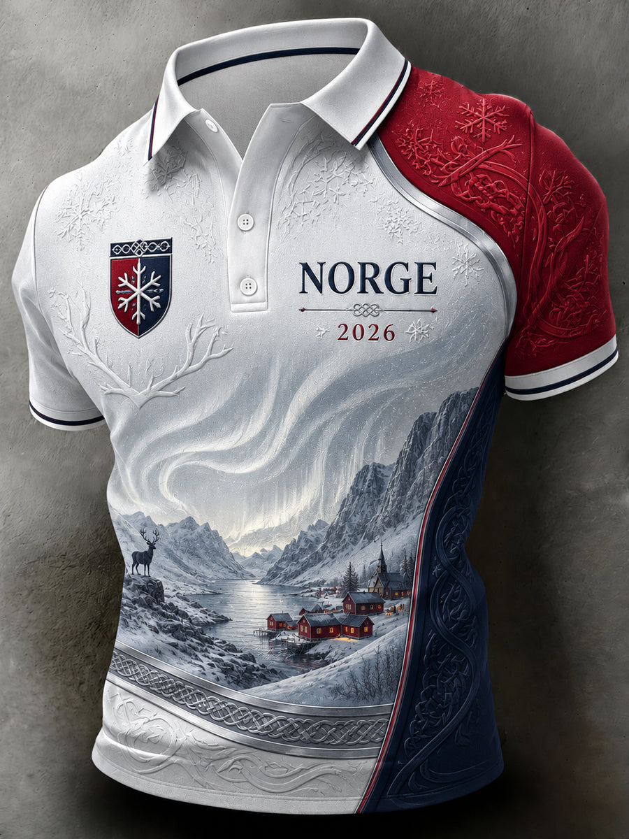 Retro norsk vikingeinspirert patchwork Casual Polo skjorte