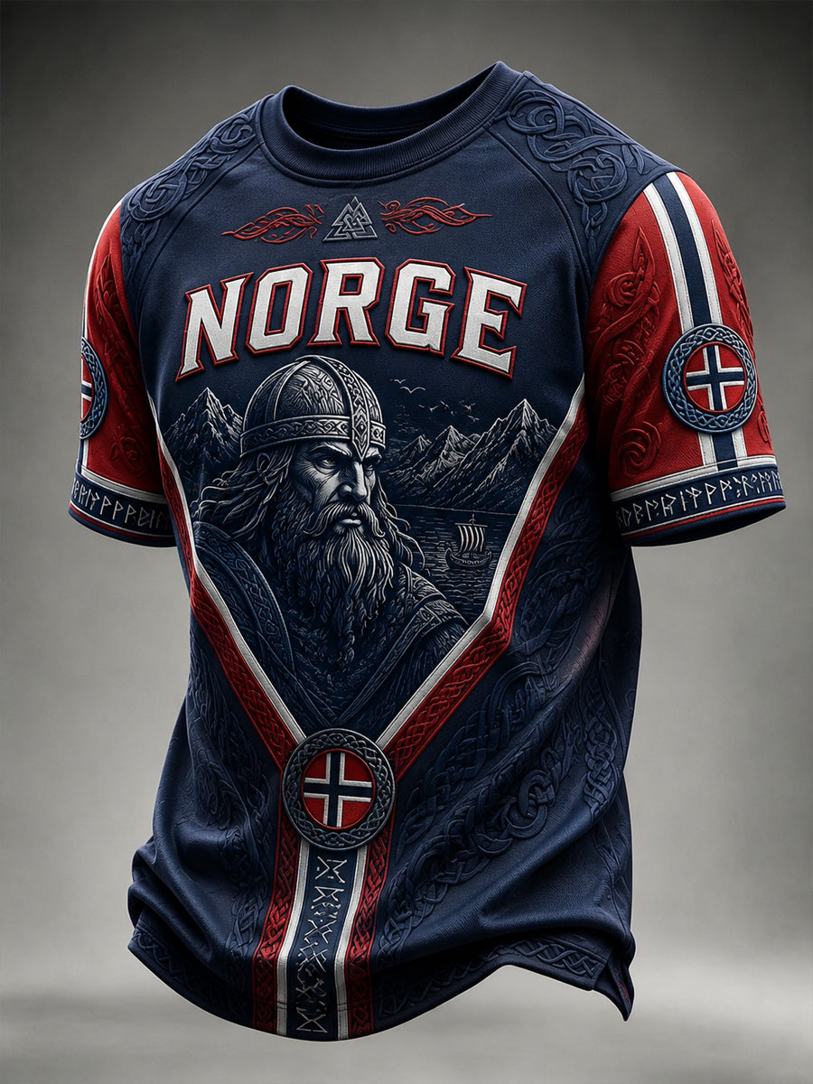 Menns retro norske vikingepatchwork Casual T-shirt
