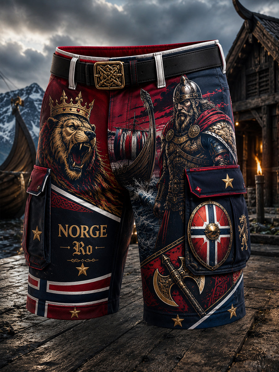 Menns norske vikingtema patriotiske kunst printshorts