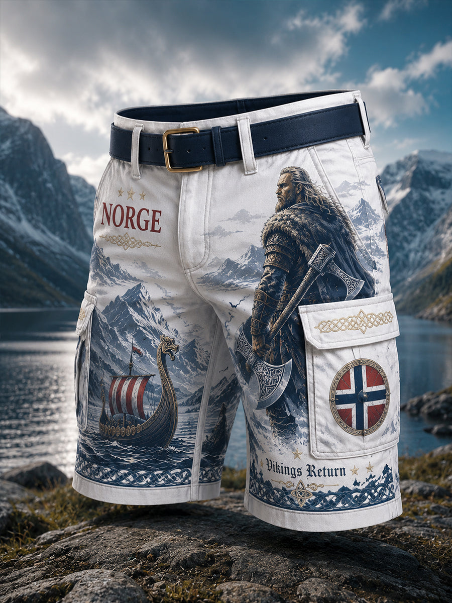 Menns kortbukser med norsk viking-inspirert patriotisk kunsttrykk