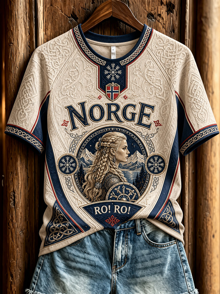 Kvinner Retro norsk vikingarn kunst, tilfeldig T-shirt