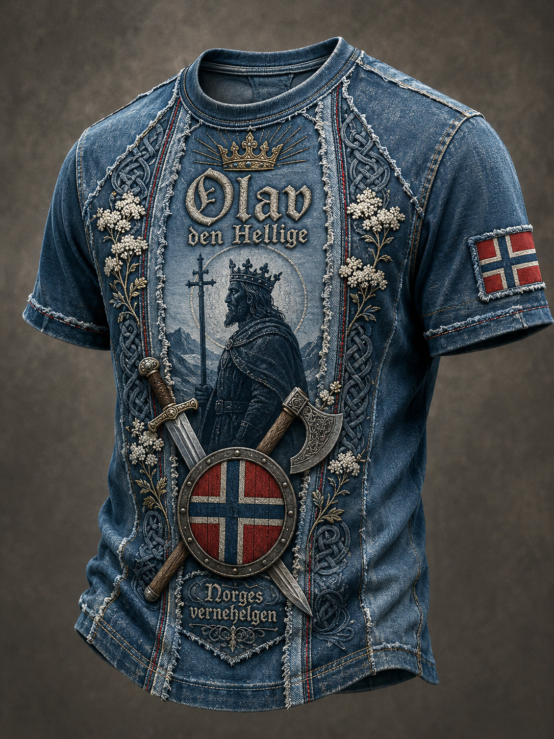 Menns St. Olavs-dags patriotisk kunsttrykk T-skjorte