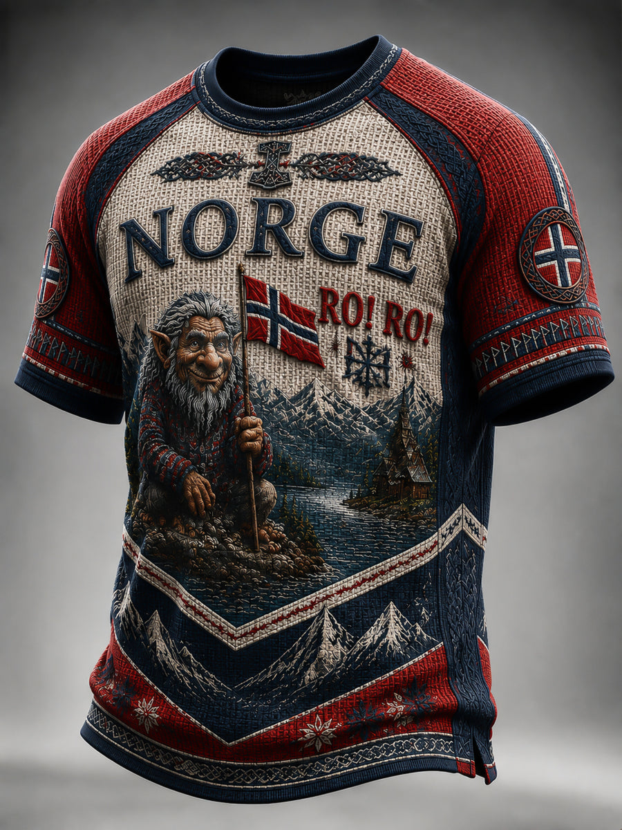 Retro norsk RO! RO! Troll-kunst med vaffel-t-shirt