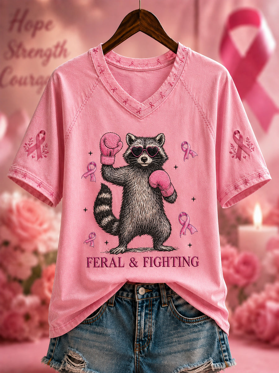 Stöd för bröstcancer hos kvinnor – Feral And Fighter T-shirt med kort ärm